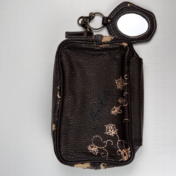 Vtg Red by Marc Ecko Sz 7"x5"x2" Handbag Clutch Buckles Brown Roses Crown Birds - Picture 3 of 16